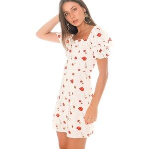 CHARLIE HOLIDAY | Puff Sleeve Poppy Floral Sweetheart Neck Dress | Size 6